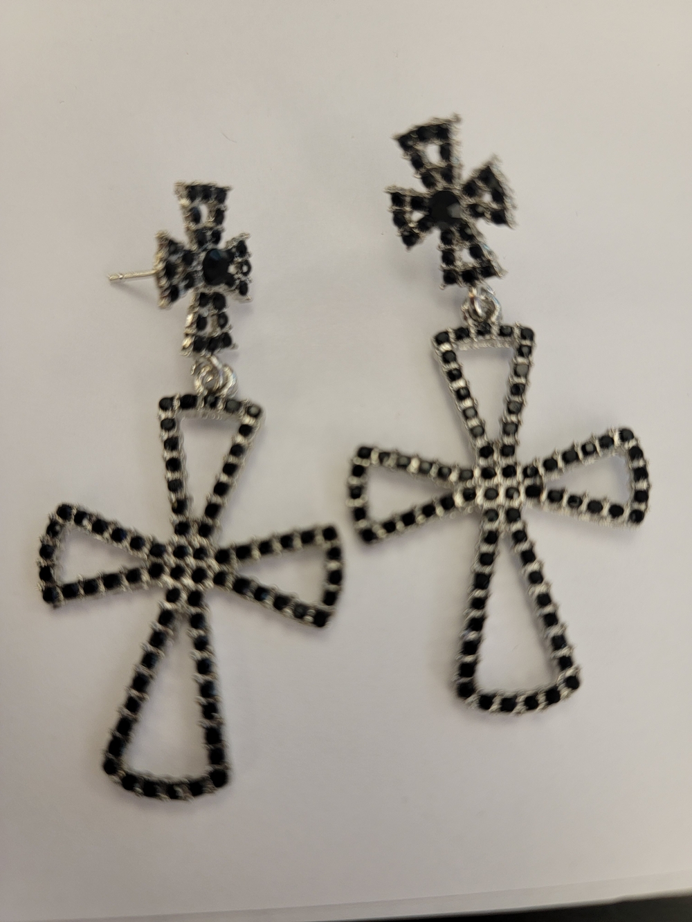 Fashion Jewelry Black Crystal Cross Drop Earrings